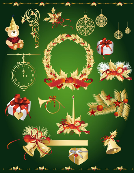 free vector Gold christmas decorative elements vector